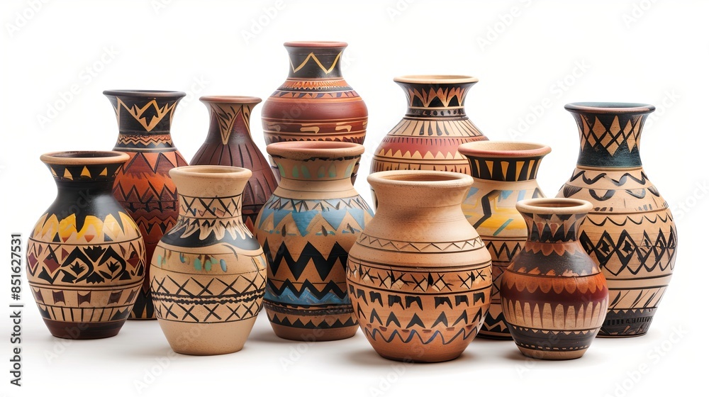 Vases with native american pattern vase isolated on white background Vases with native american pattern vase isolated on white background