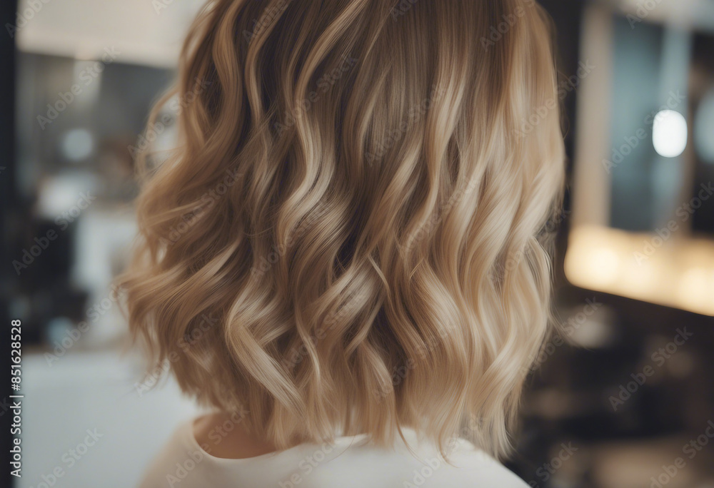 Beautiful hairstyle of woman after dyeing hair and making highlights in hair salon Beautiful hairstyle of woman after dyeing hair and making highlights in hair salon
