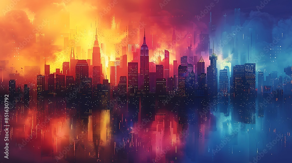 Trapezoid cityscape with buildings of different heights, bright and vibrant colors, hd quality, digital illustration, high contrast, geometric precision, modern design, artistic composition, dynamic Trapezoid cityscape with buildings of different heights, bright and vibrant colors, hd quality, digital illustration, high contrast, geometric precision, modern design, artistic composition, dynamic
