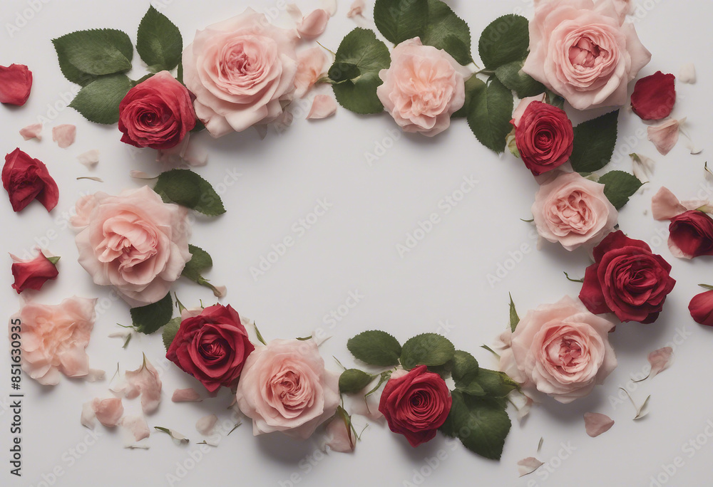 Collection of Roses and flowers floral wreath or picture invitation greeting card blank mockup Collection of Roses and flowers floral wreath or picture invitation greeting card blank mockup