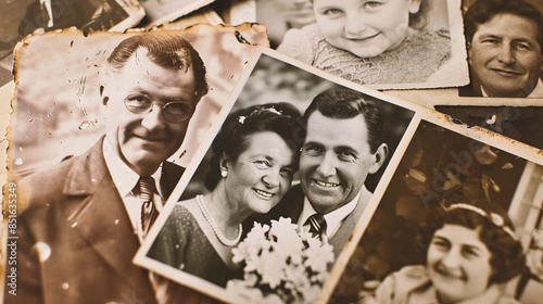 Vintage photo album with old photos of a beautiful in retro style