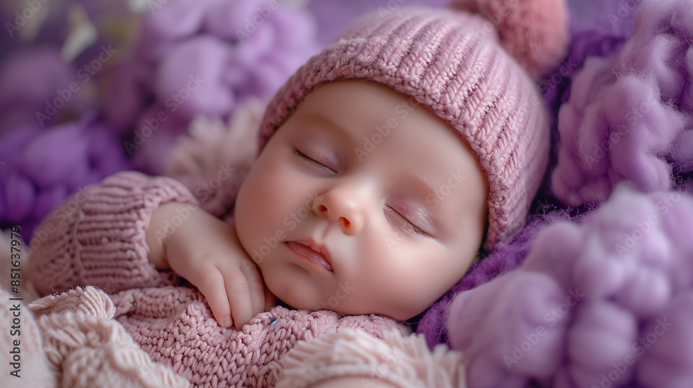 Celestial Tranquility: Serene Baby in Soft Wool Outfit, Purple Pastel Setting ,generated by IA Celestial Tranquility: Serene Baby in Soft Wool Outfit, Purple Pastel Setting ,generated by IA