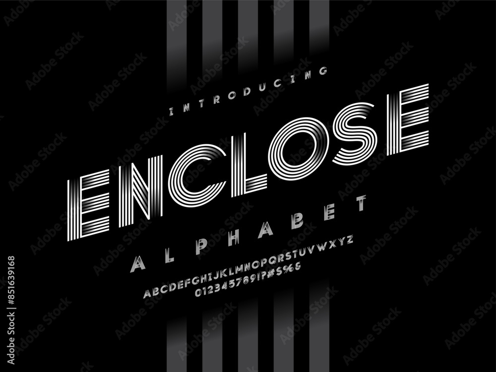 Vector of modern abstract linear alphabet design with uppercase, numbers and symbols
