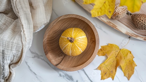 Wallpaper Mural Boho decor with a wooden bottom and yellow gourd Torontodigital.ca