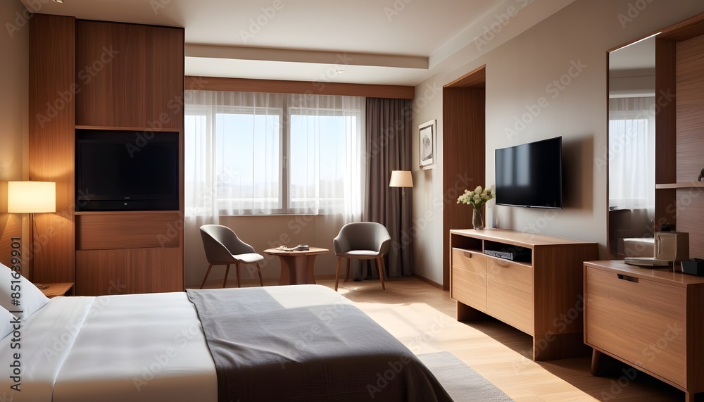 Fototapeta premium Frame mockup in modern bedroom with empty poster frame 