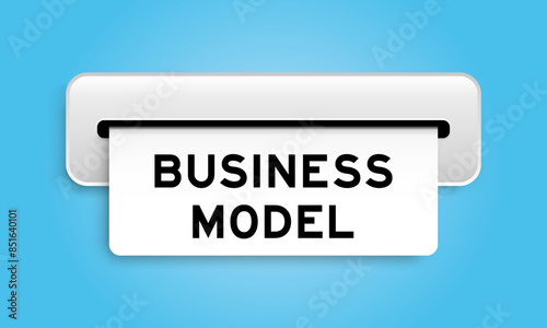 White coupon banner with word business model from machine on blue color background