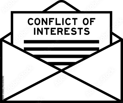 Envelope and letter sign with word conflict of interests as the headline