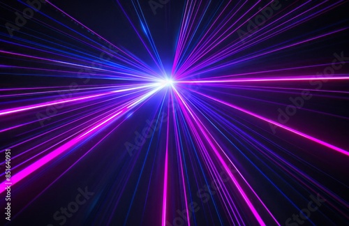 Black background, purple and blue laser beams, laser beam is very thin and long