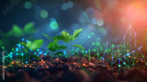 Green technology concept of digital environment in futuristic polygonal style. Glowing neon tree on the background of circuit board. © ak159715