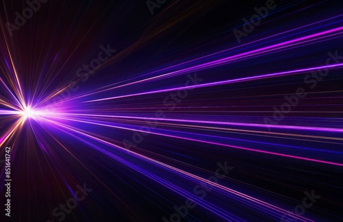 Black background, purple and blue laser beams, laser beam is very thin and long