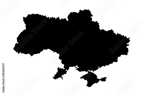 Vector map of Ukraine, a country in Eastern Europe. Detailed black silhouette, isolated on white background.