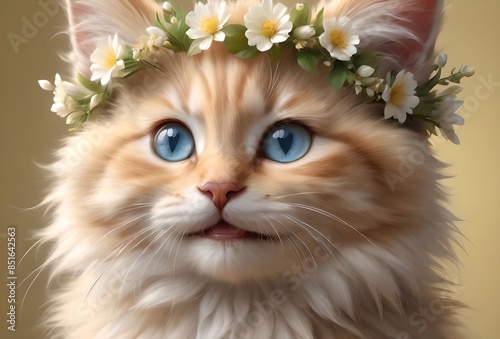 Beauty cat in a flower wreath, summer concept. © Peredniankina