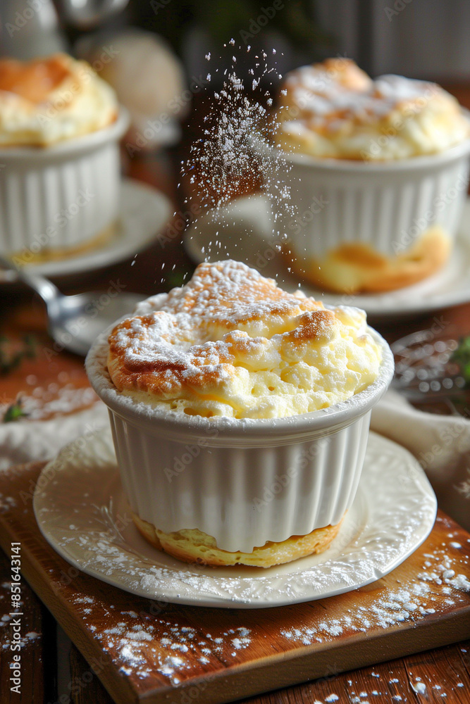 French Soufflé with a dusting of powdered sugar French Soufflé with a dusting of powdered sugar