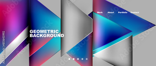 Metal triangles with colorful bright triangles. Geometric modern minimalist design template