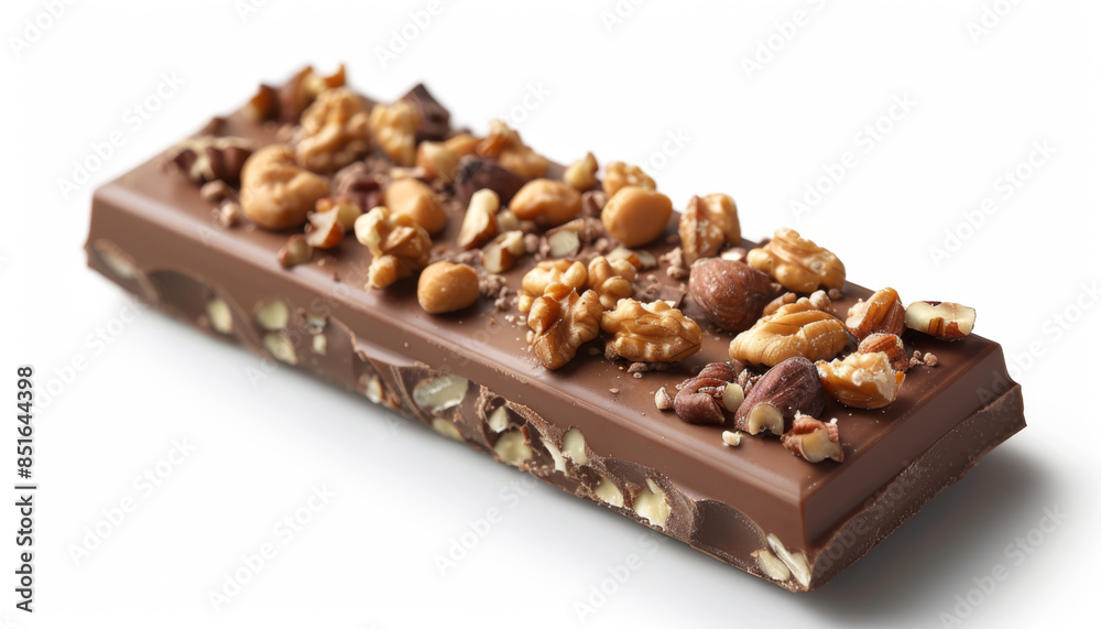 delicious chocolate bar with caramel and nuts isolated on white background delicious chocolate bar with caramel and nuts isolated on white background