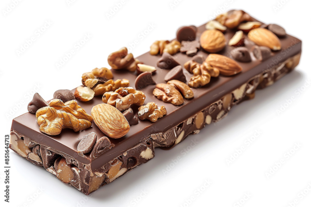delicious chocolate bar with caramel and nuts isolated on white background delicious chocolate bar with caramel and nuts isolated on white background