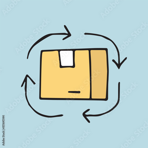 the package. box. delivery. unloading. to the door. mail. worldwide delivery. sender. recipient. purchase. online store. to send. receive. vector illustration. color background. flat style. doodle. 