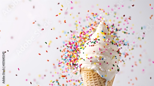 **Ice cream explosion with colorful sprinkles, solid white background. 32k, full ultra HD, high resolution © Maher