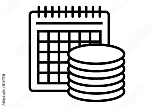 Icono negro de calendario con pilas de monedas