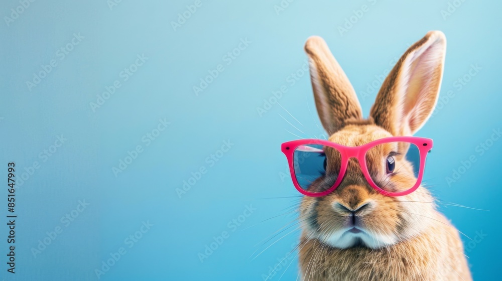A stylish orange rabbit sporting pink sunglasses for a high - spirited and fashionable statement on a blue backdrop A stylish orange rabbit sporting pink sunglasses for a high - spirited and fashionable statement on a blue backdrop