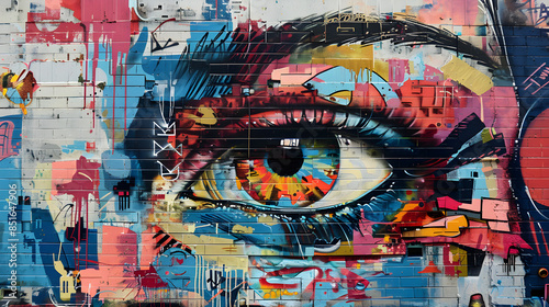 Dynamic Street Art: Large-Scale Vibrant Mural on Warehouse with Abstract and Figurative Elements