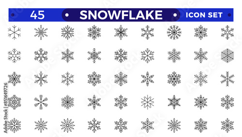 snowflakes outline icon set such as pack of simple snowflake, snowflake winter, snowflake, icons for report, presentation, diagram, web design