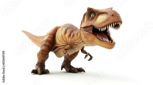 3D rendering of a Tyrannosaurus Rex dinosaur, with a realistic texture and lighting.