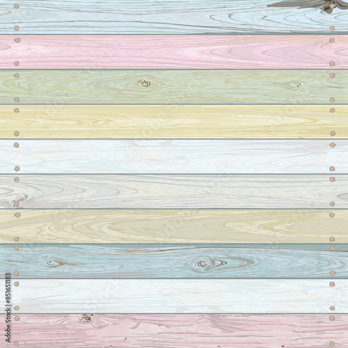 Mixed used cut timber panels pastel painted fade condition square background graphic illustrated. Wooden texture pattern tropical style.