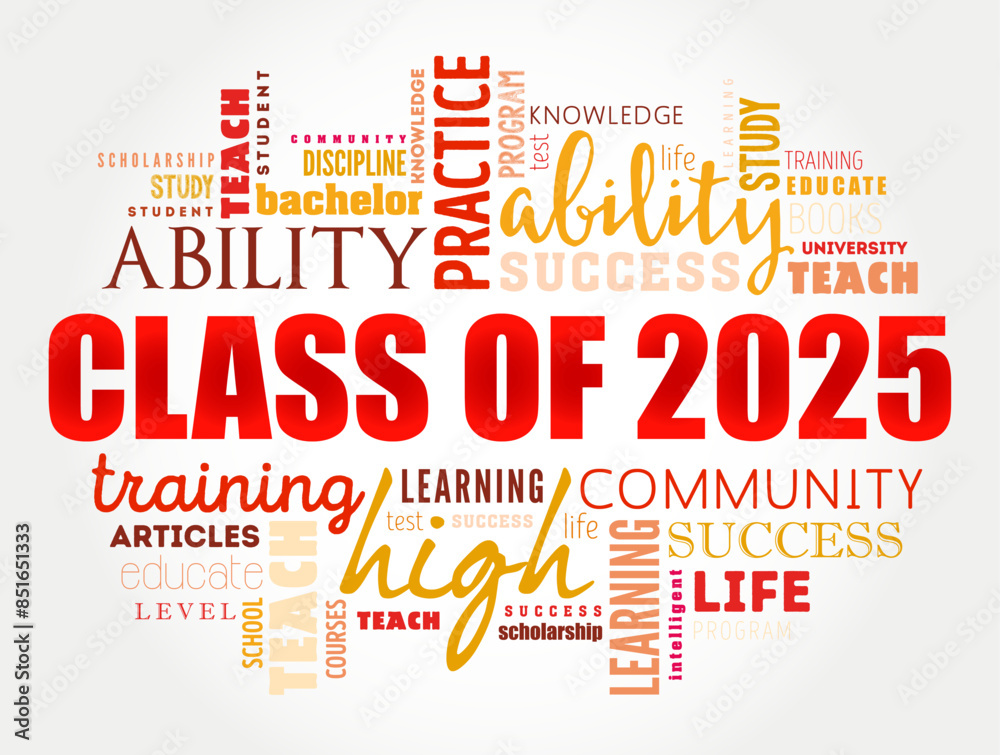 Class of 2025 - the group of students who graduated from high school or college in the year 2025, word cloud concept background Class of 2025 - the group of students who graduated from high school or college in the year 2025, word cloud concept background
