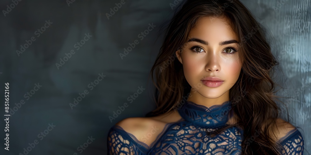 Ukrainian beauty model in a blue lace-up sweater, exuding elegance and winter fashion Ukrainian beauty model in a blue lace-up sweater, exuding elegance and winter fashion