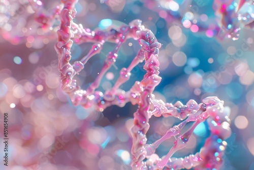 Abstract pink DNA helix double helix structure, molecular model, 3D rendering