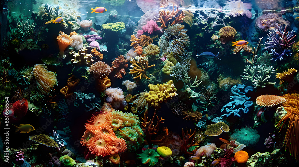 Fototapeta premium Underwater Wonderland: Vibrant Coral Reef Bursting with Diverse Marine Life