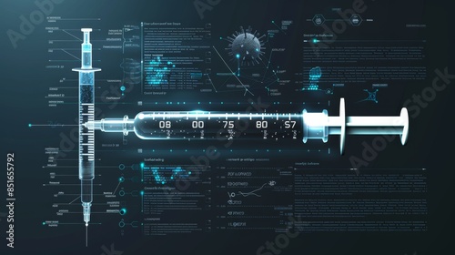 Medical infographic, realistic syringe with biology information photo