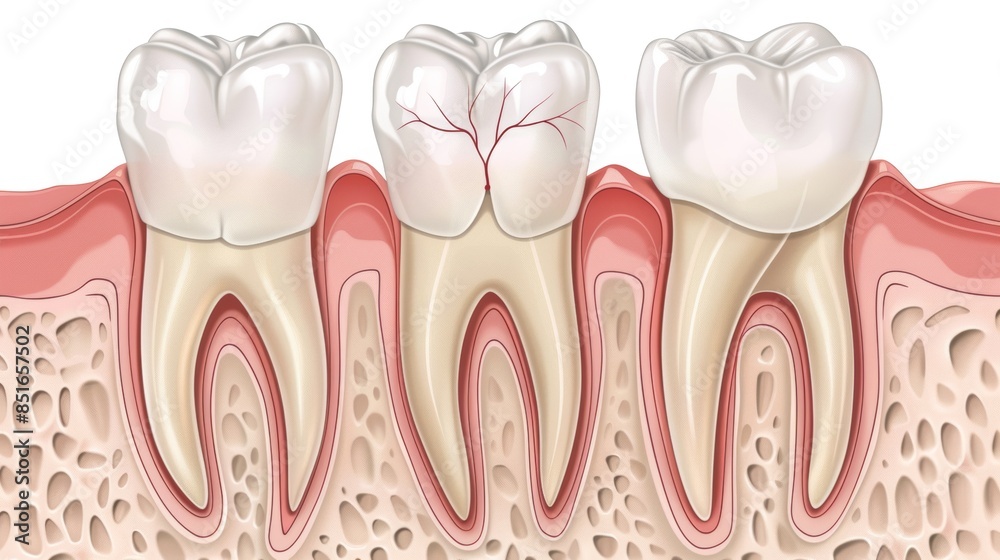 Illustration of a Healthy Tooth and a Tooth with Exposed Nerve Endings Illustration of a Healthy Tooth and a Tooth with Exposed Nerve Endings