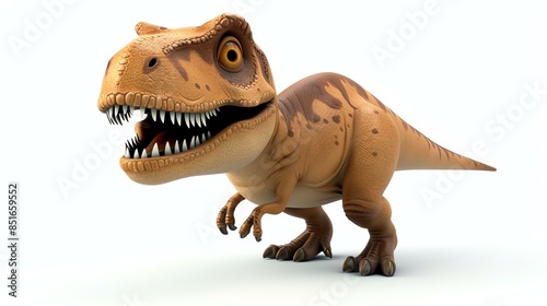 Cute and funny cartoon dinosaur isolated on white background. 3D rendering.