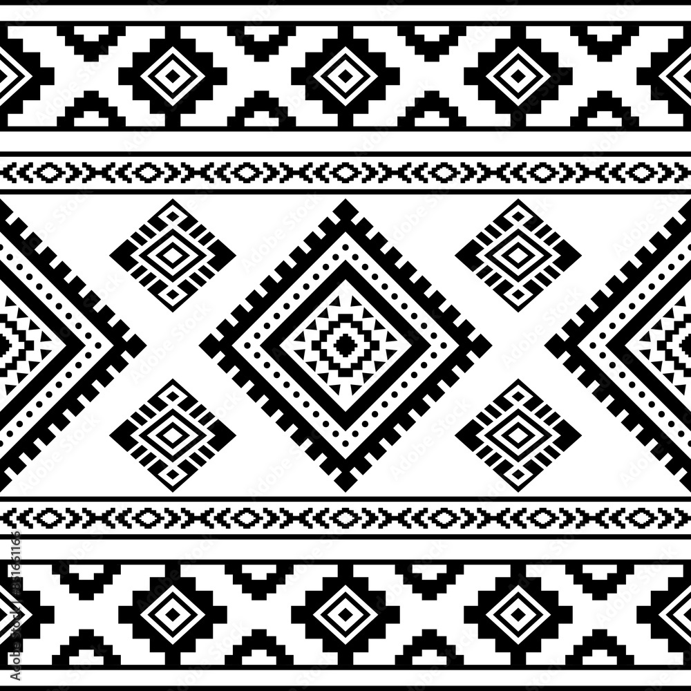 Ancient echoes Aztec geometric seamless patterns southwest Navajo Native American tribal ethnic black and white for textile printing Ancient echoes Aztec geometric seamless patterns southwest Navajo Native American tribal ethnic black and white for textile printing