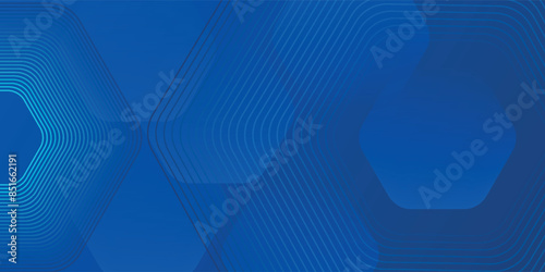 Modern abstract blue background with glowing geometric lines. Blue gradient hexagon shape design. Futuristic technology concept.
