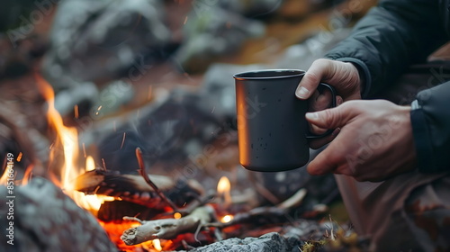Wallpaper Mural Camping Adventure Warm Beverage Campfire Cozy Outdoor Survival Mug Nature Torontodigital.ca