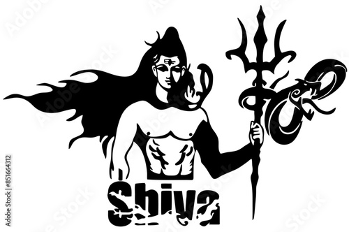 A Hindu god Lord Shiva holding his trident (Trishul) and an angry snake a vector graphic design