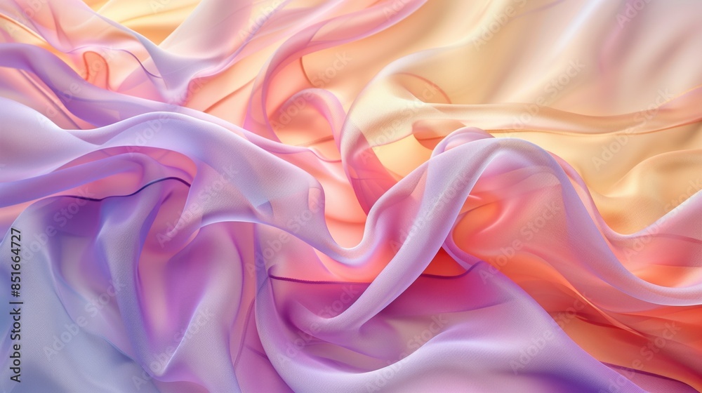 Obraz premium Colorful Gradient Fabric Textures Soft Pastel Fabric Waves in Pink, Purple, and Yellow Background.