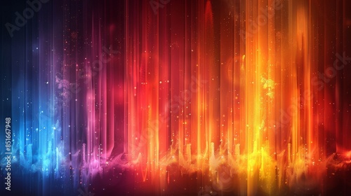 A stunning array of colorful light beams descending with glittering particles showcasing vibrancy and motion