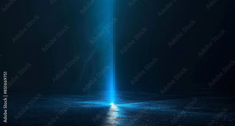 Dark background with blue light beam on the ground Dark background with blue light beam on the ground