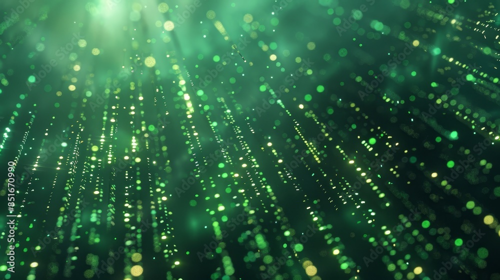 Shimmering green and gold particles with a soft ethereal glow Shimmering green and gold particles with a soft ethereal glow