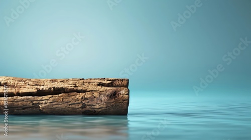 A 3D brown log is floating on a blue background, Copy space for text on rigth photo