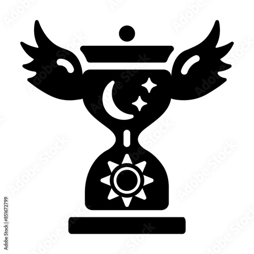 An appealing solid icon of mystical hourglass 