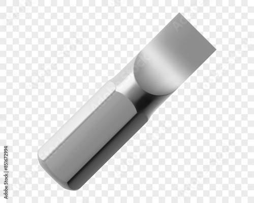 Slotted screwdriver bit isolated on a white background. Realistic 3d vector illustration. Isometric metal bits for screwdriver. Hand tools for repair and construction. Bits for bolts and screws