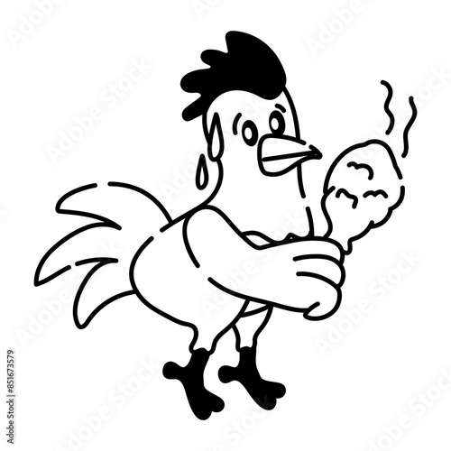 A well-designed doodle icon of eating chicken 