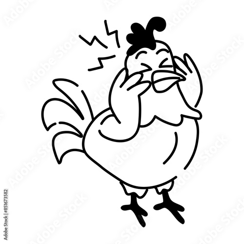 A doodle icon of chicken having headache 