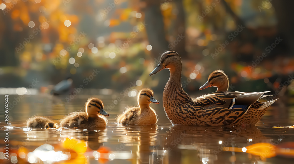 water birds on the lake, wild duck, There is space for text, banner background cover water birds on the lake, wild duck, There is space for text, banner background cover
