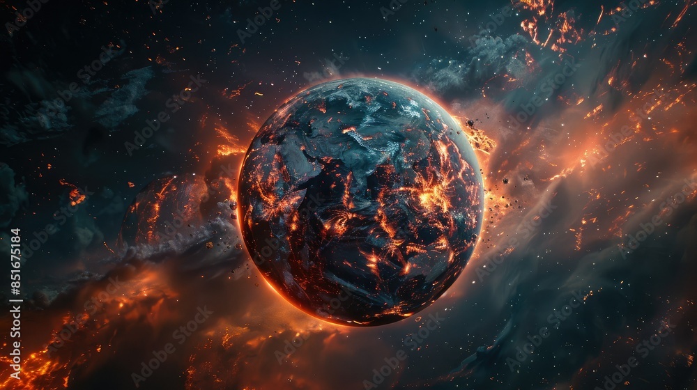art illustration of Futuristic planet in the sky art illustration of Futuristic planet in the sky